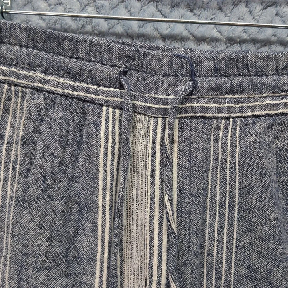 Old Navy Mens Linen Blend Striped Shorts Navy Blue White Frayed Hem M 381876-00
